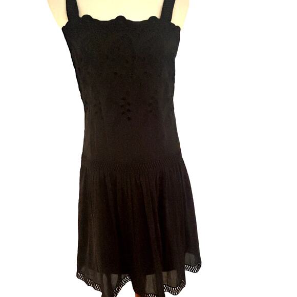 Ann Taylor Drop Waist Midi Dress Black Eyelet Silk Gatsby Dress Sz 4 - Picture 1 of 14
